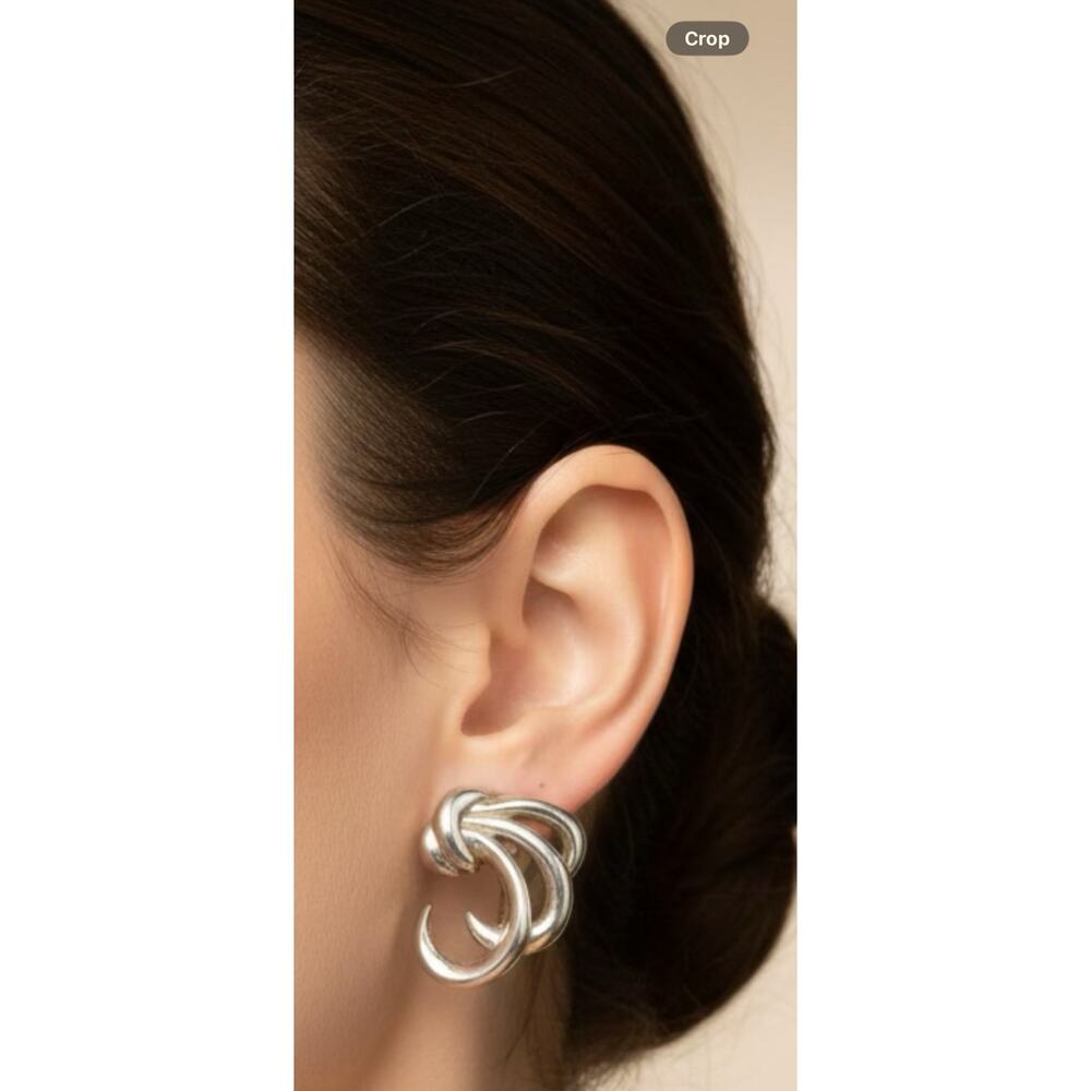 Trifari Vintage Clip On Earrings Silver Tone Swirl